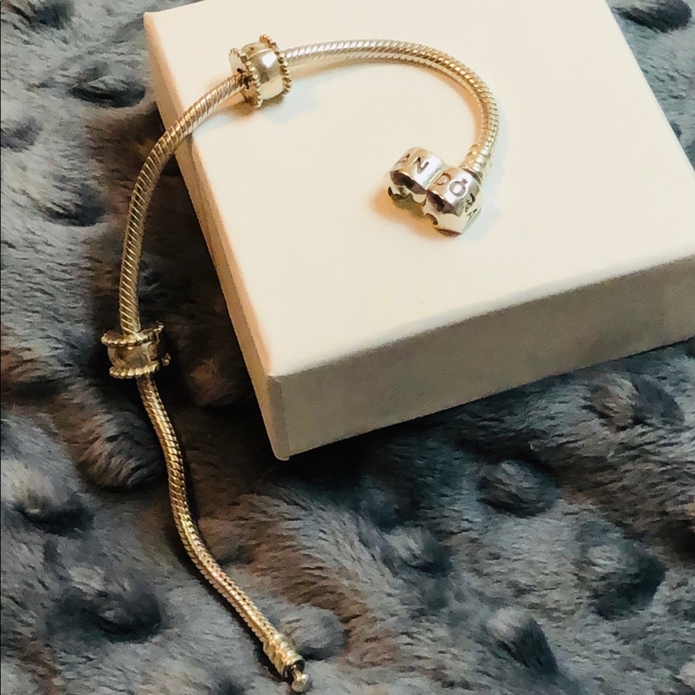 PANDORA Sterling Silver Charm Bracelet w Clips.